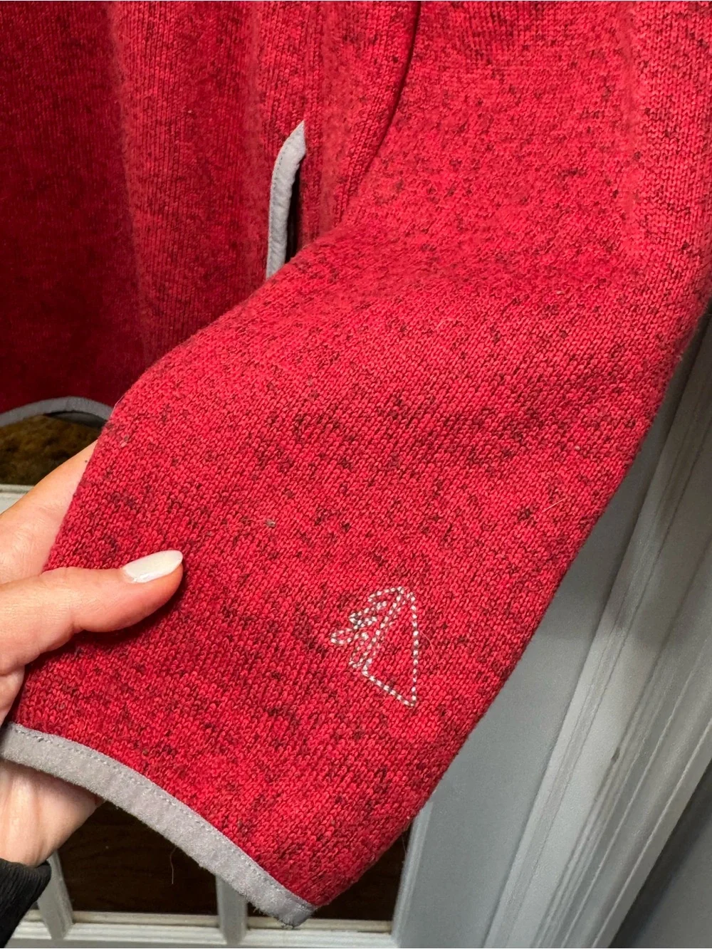 ♥️ NEW L.L. Bean Red Heathered Snap-Front Fleece Jacket with Gray Trim ♥️ - Picture 5 of 7